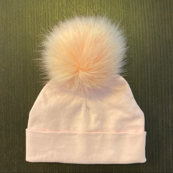 pink baby pom pom hat